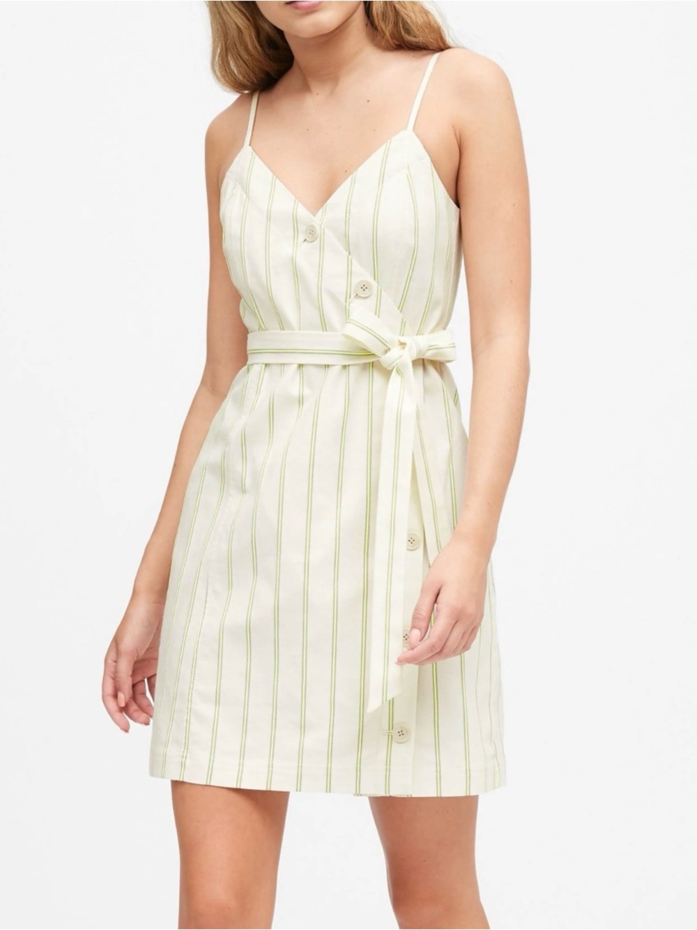 Banana Republic White Mini Dress with Lime Stripe size 8